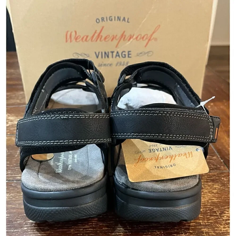 WEATHERPROOF VINTAGE Mens Black Cushioned Cole Round Toe Wedge Sandals Shoes